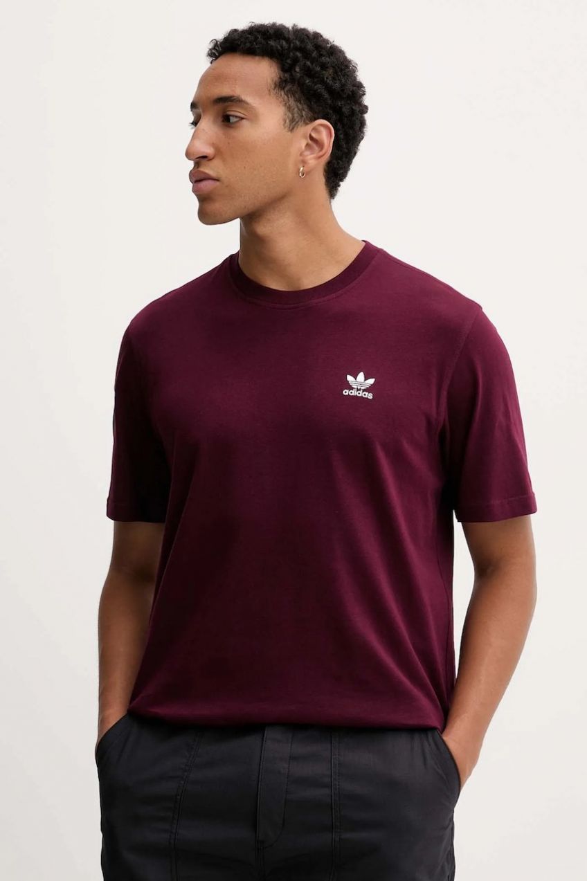 Bavlnené tričko adidas Originals Essentials pánske, bordová farba, jednofarebné, HY2077
