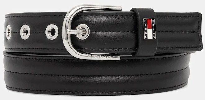 Kožený opasok Tommy Jeans čierna farba, AW0AW17915