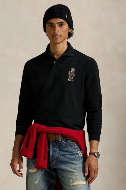 Bavlnené tričko s dlhým rukávom Polo Ralph Lauren čierna farba, s nášivkou, 710981793