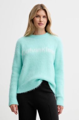 Sveter s prímesou vlny Calvin Klein tyrkysová farba, teplé, LV044D359G