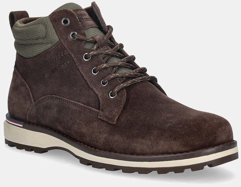 Kožená obuv Tommy Hilfiger CORPORATE W SUEDE LACE BOOT hnedá farba, FM0FM05605