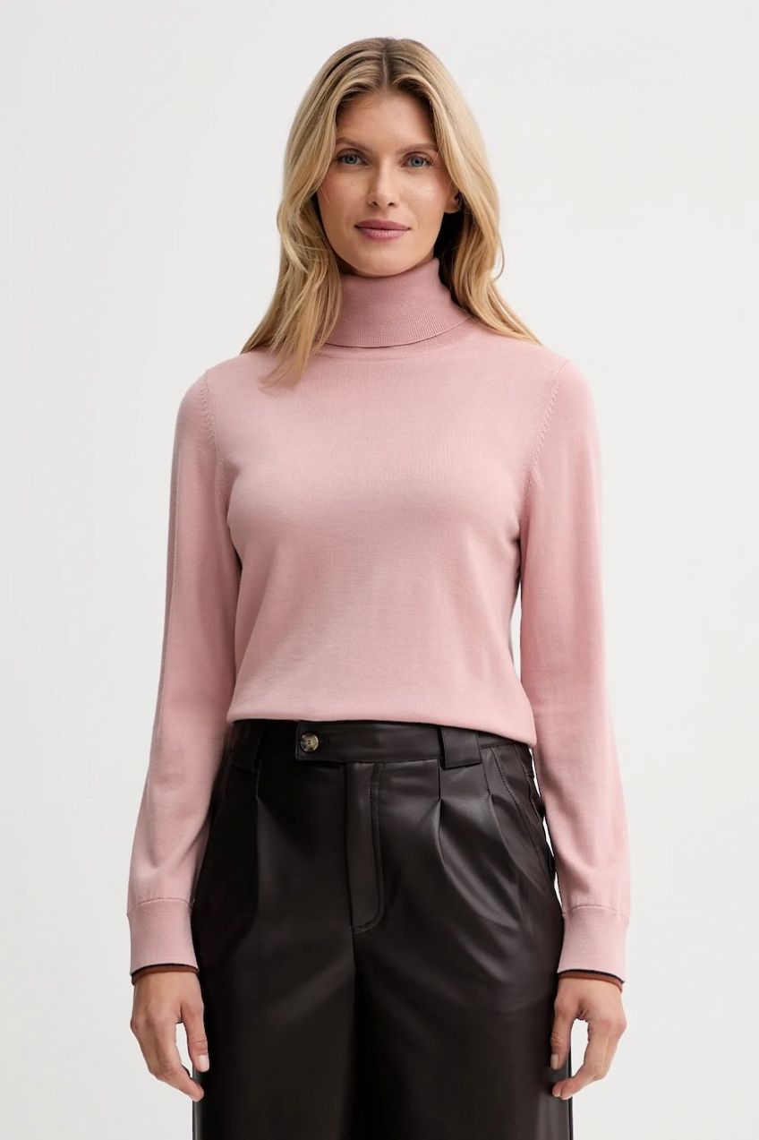 Vlnený sveter PS Paul Smith ružová farba, ľahký, s rolákom, W2R-596N-T31366
