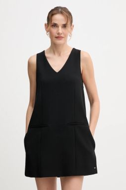 Šaty Tommy Hilfiger čierna farba, mini, áčkový strih, WW0WW48264