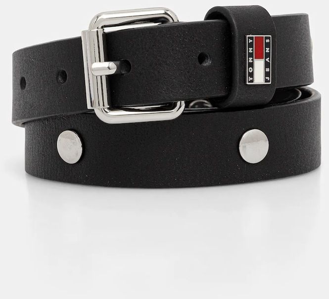 Kožený opasok Tommy Jeans čierna farba, AW0AW17916