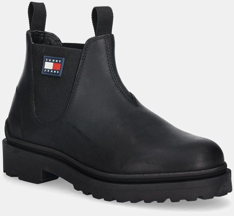 Kožená obuv Tommy Jeans TJM CHELSEA LEATHER čierna farba, EM0EM01630