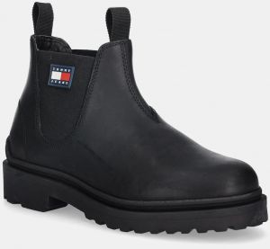 Kožená obuv Tommy Jeans TJM CHELSEA LEATHER čierna farba, EM0EM01630