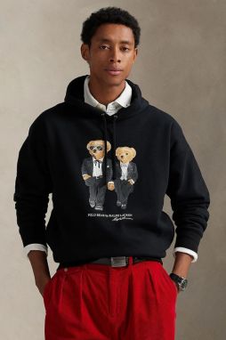 Mikina Polo Ralph Lauren čierna farba, s kapucňou, s potlačou, 710981802