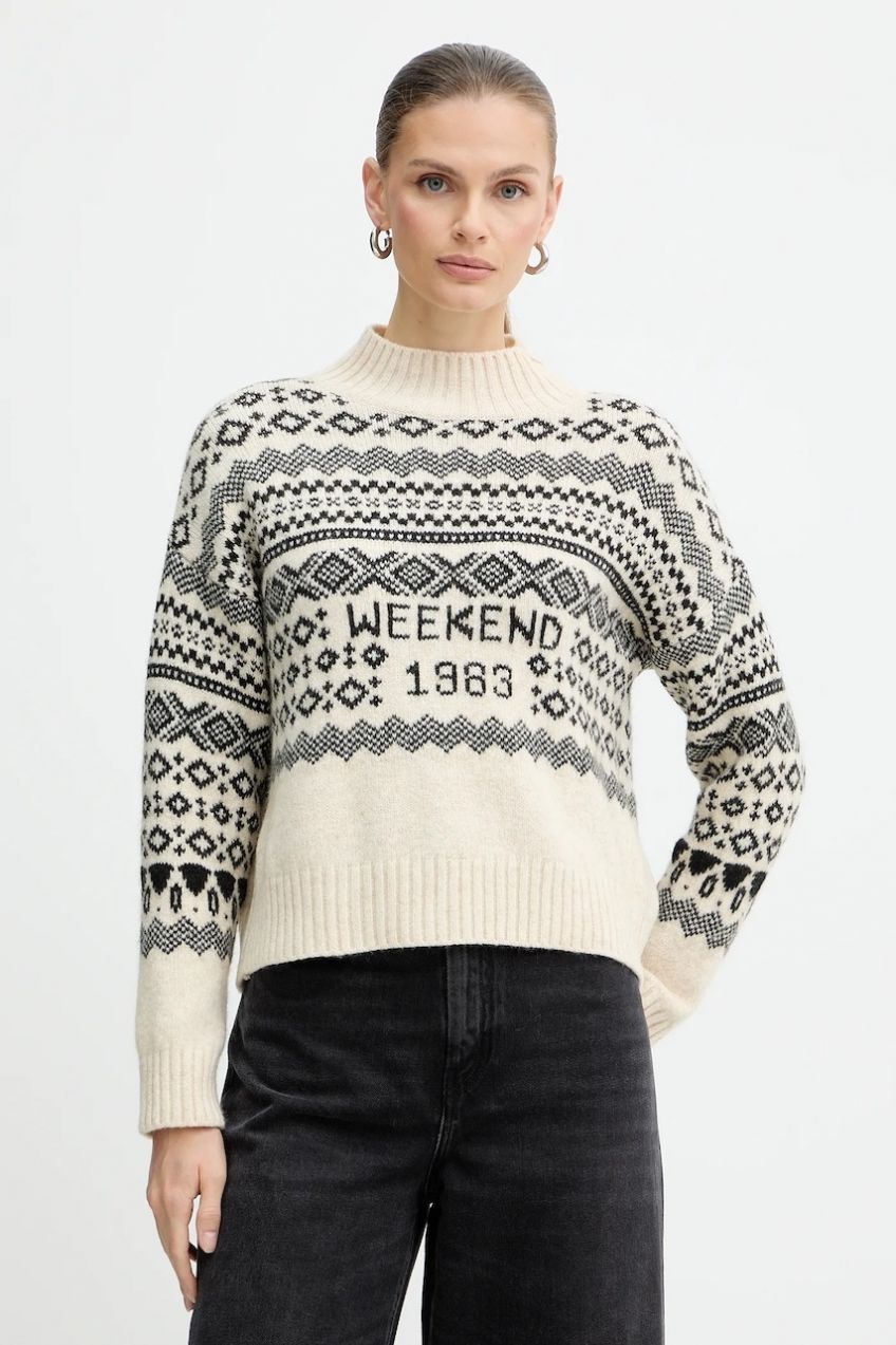 Sveter s prímesou vlny Weekend Max Mara BRIOSO béžová farba, s polorolákom, 2525366053600