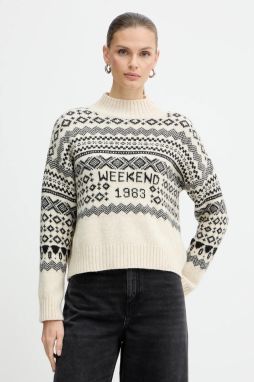 Sveter s prímesou vlny Weekend Max Mara BRIOSO béžová farba, s polorolákom, 2525366053600