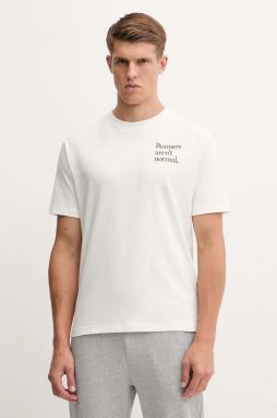 Bavlnené tričko New Balance pánske, béžová farba, s potlačou, MT53921SST