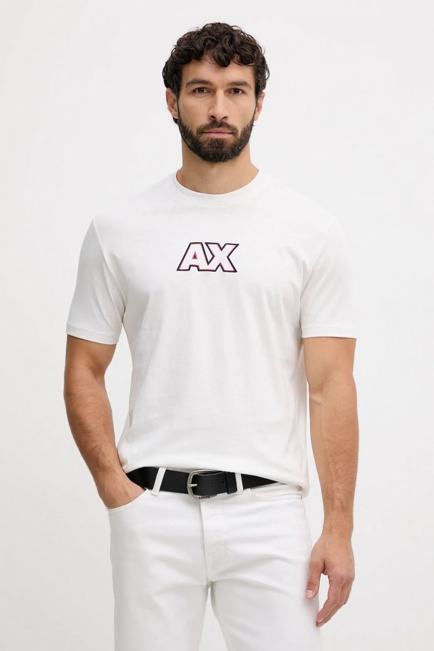Bavlnené tričko Armani Exchange pánske, biela farba, XM001912 AF10362