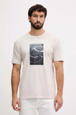 Bavlnené tričko Armani Exchange pánske, béžová farba, s potlačou, XM001470 AF10362