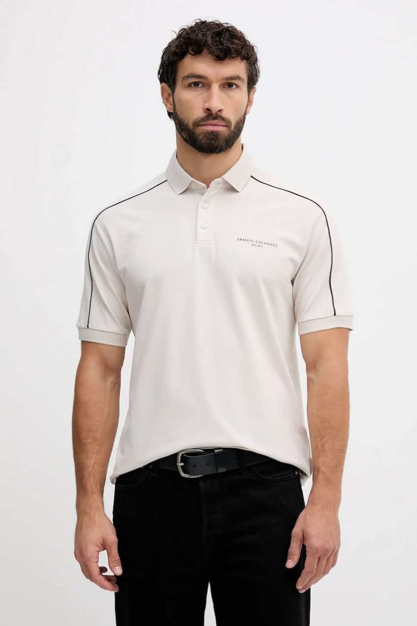 Bavlnené polo tričko Armani Exchange béžová farba, jednofarebné, XM001359 AF13026