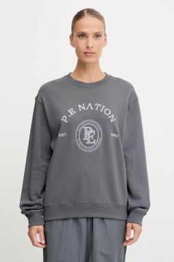 Bavlnená mikina P.E Nation Voyage šedá farba, s nášivkou, 253F133