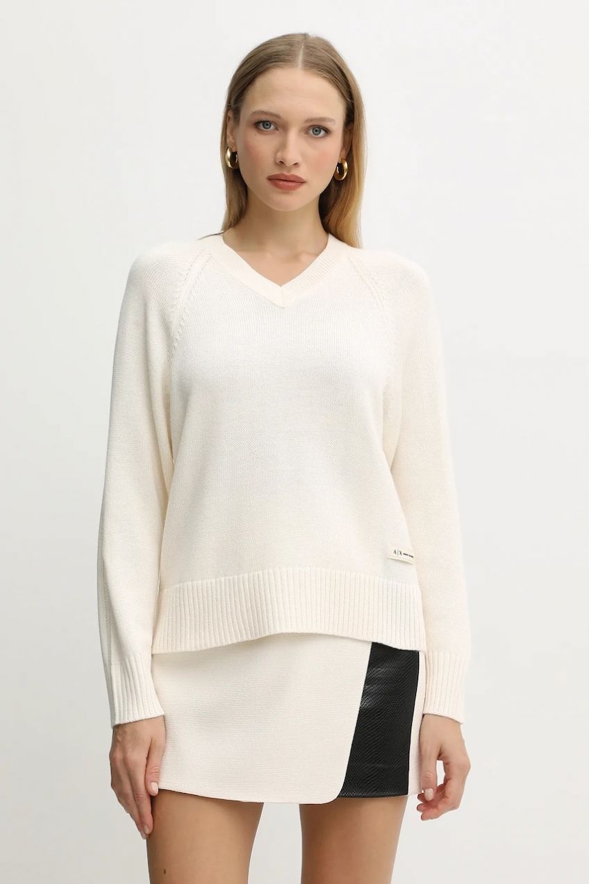 Sveter s prímesou vlny Armani Exchange béžová farba, ľahké, XW001335 AF13774