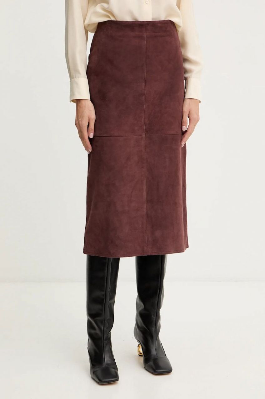 Semišová sukňa Weekend Max Mara PALA červená farba, midi, rovný strih, 2525406022600