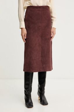 Semišová sukňa Weekend Max Mara PALA červená farba, midi, rovný strih, 2525406022600
