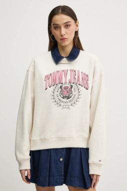 Mikina Tommy Jeans dámska, béžová farba, s potlačou, DW0DW20211