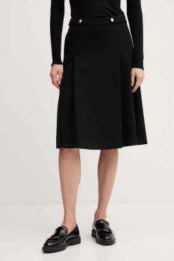 Sukňa Tommy Hilfiger čierna farba, midi, áčkový strih, WW0WW48263