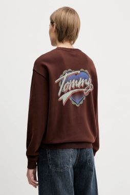 Bavlnená mikina Tommy Jeans hnedá farba, s potlačou, DW0DW21602
