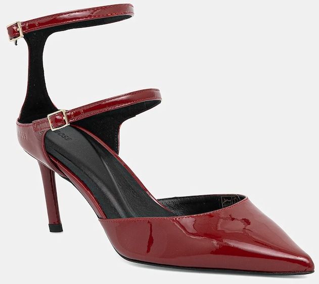 Kožené lodičky BOSS Gracey bordová farba, 50552770