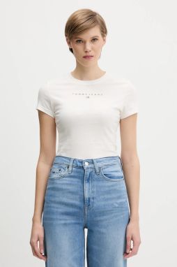 Bavlnené tričko Tommy Jeans dámske, béžová farba, DW0DW21550