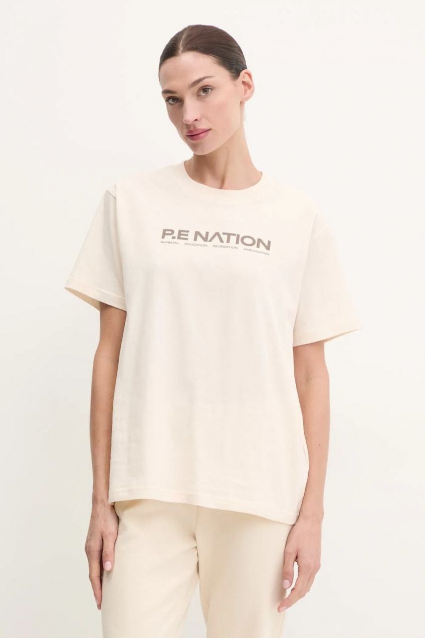 Bavlnené tričko P.E Nation Aero SS Tee dámske, béžová farba, 243T329