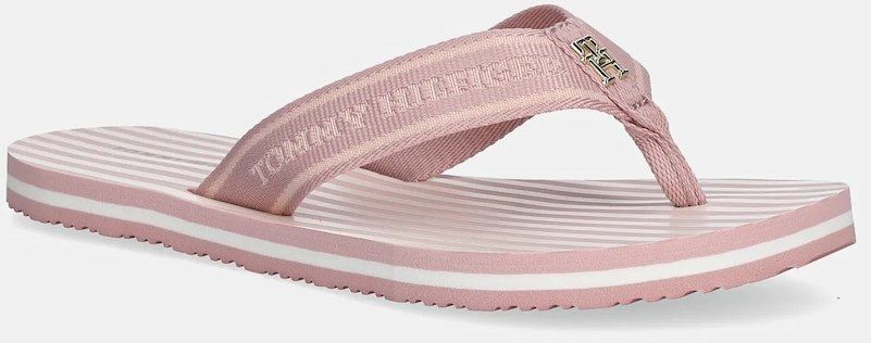 Šľapky Tommy Hilfiger TH STRIPES BEACH SANDAL dámske, ružová farba, na plochom podpätku, FW0FW08528