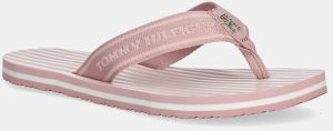 Šľapky Tommy Hilfiger TH STRIPES BEACH SANDAL dámske, ružová farba, na plochom podpätku, FW0FW08528