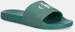 Šľapky Calvin Klein Jeans SLIDE MONOLOGO CV zelená farba, YM0YM01367