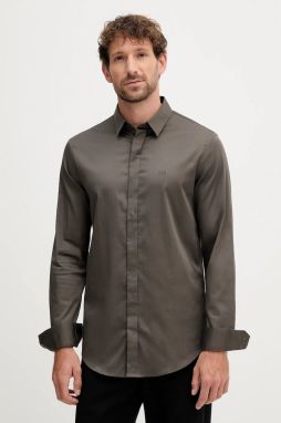 Košeľa Armani Exchange hnedá farba, slim, s klasickým golierom, 8NZCBD ZN10Z