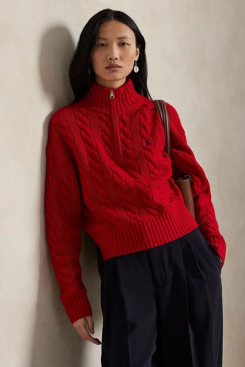 Vlnený sveter Polo Ralph Lauren červená farba, s polorolákom, 211972130