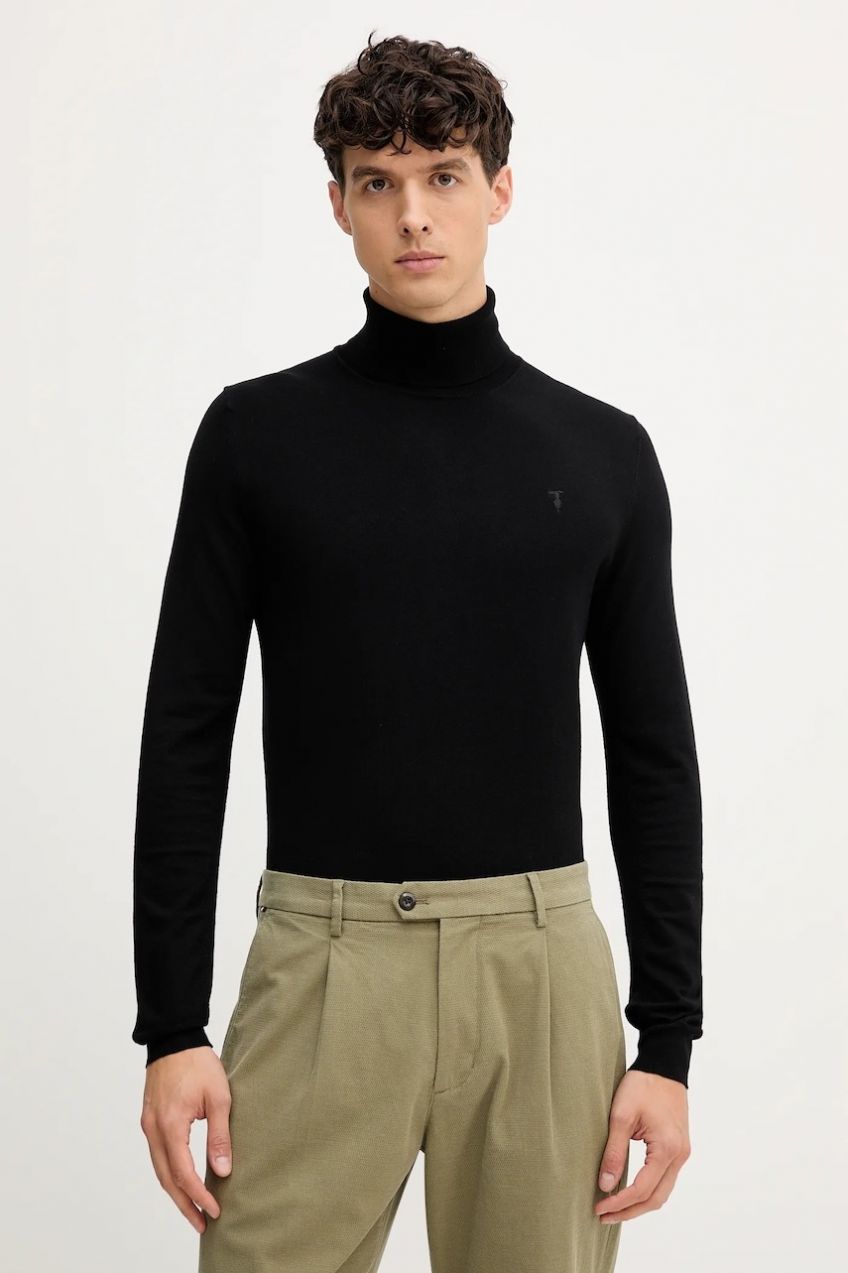 Sveter Trussardi čierna farba, ľahký, s rolákom, M0178000019N