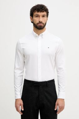 Košeľa Tommy Hilfiger biela farba, slim, s golierom button-down, MW0MW40458
