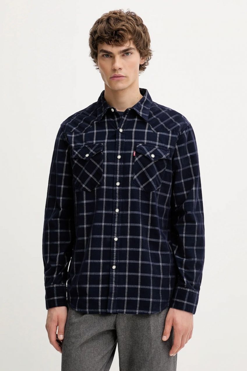 Bavlnená košeľa Levi's tmavomodrá farba, regular, s klasickým golierom, 85744