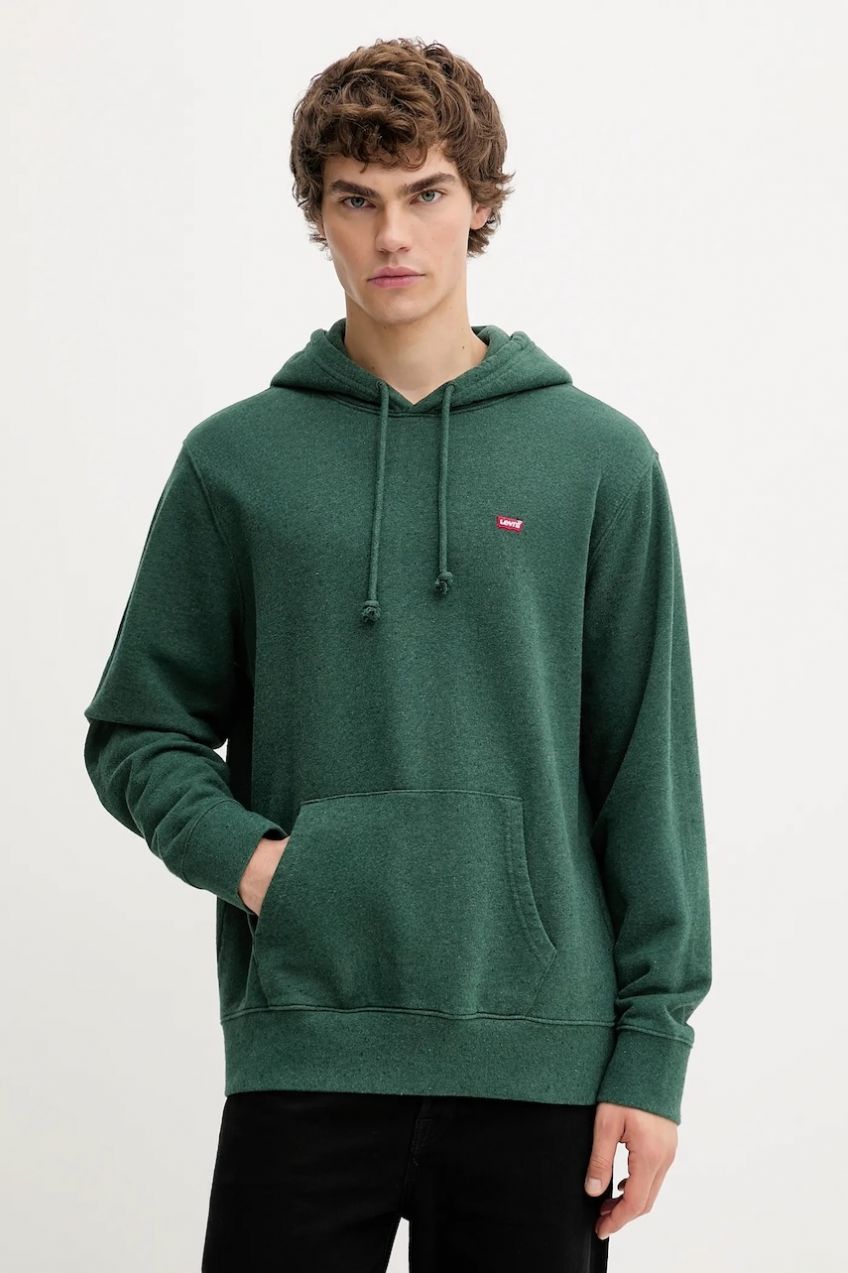 Bavlnená mikina Levi's zelená farba, s kapucňou, jednofarebná, 34581