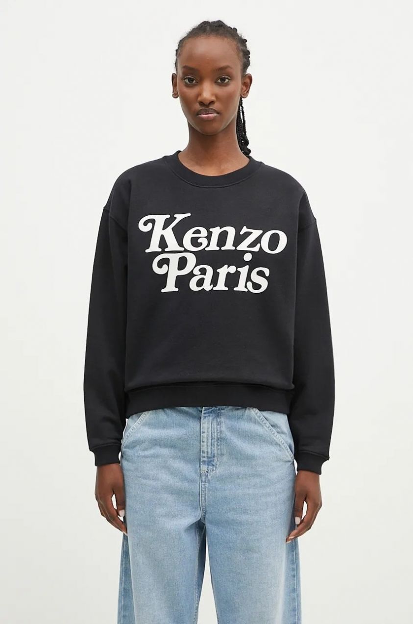 Bavlnená mikina Kenzo by Verdy Regular Sweatshirt dámska, čierna farba, s potlačou, FE52SW1274MF.99