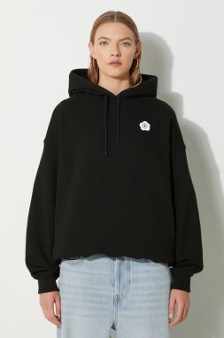 Bavlnená mikina Kenzo Boke Flower 2.0 dámska, čierna farba, s kapucňou, s nášivkou, FE62SW1494MB.99J