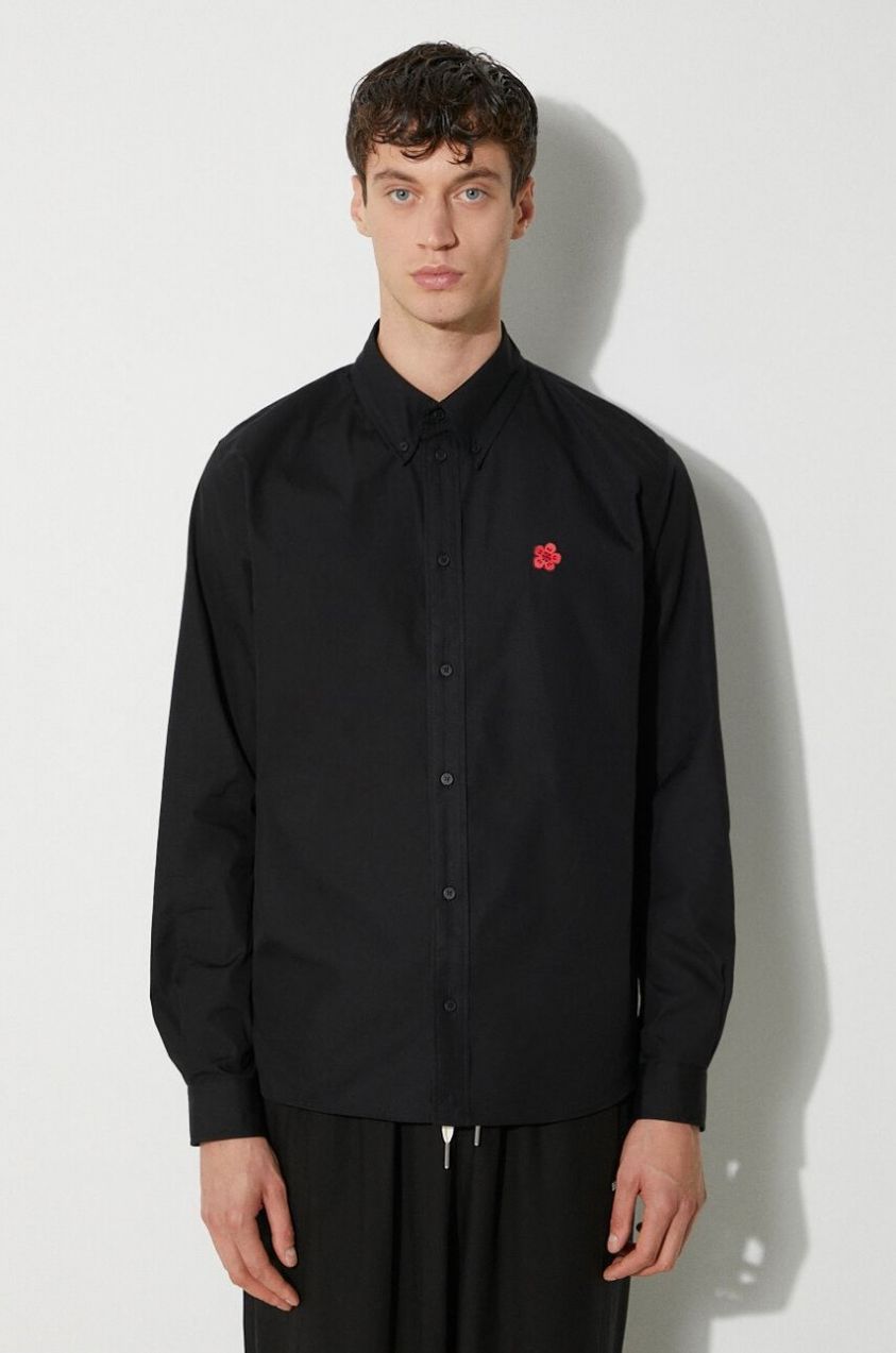 Bavlnená košeľa Kenzo Boke Flower Crest Shirt pánska, čierna farba, regular, s golierom button-down, FE65CH4109LI.99