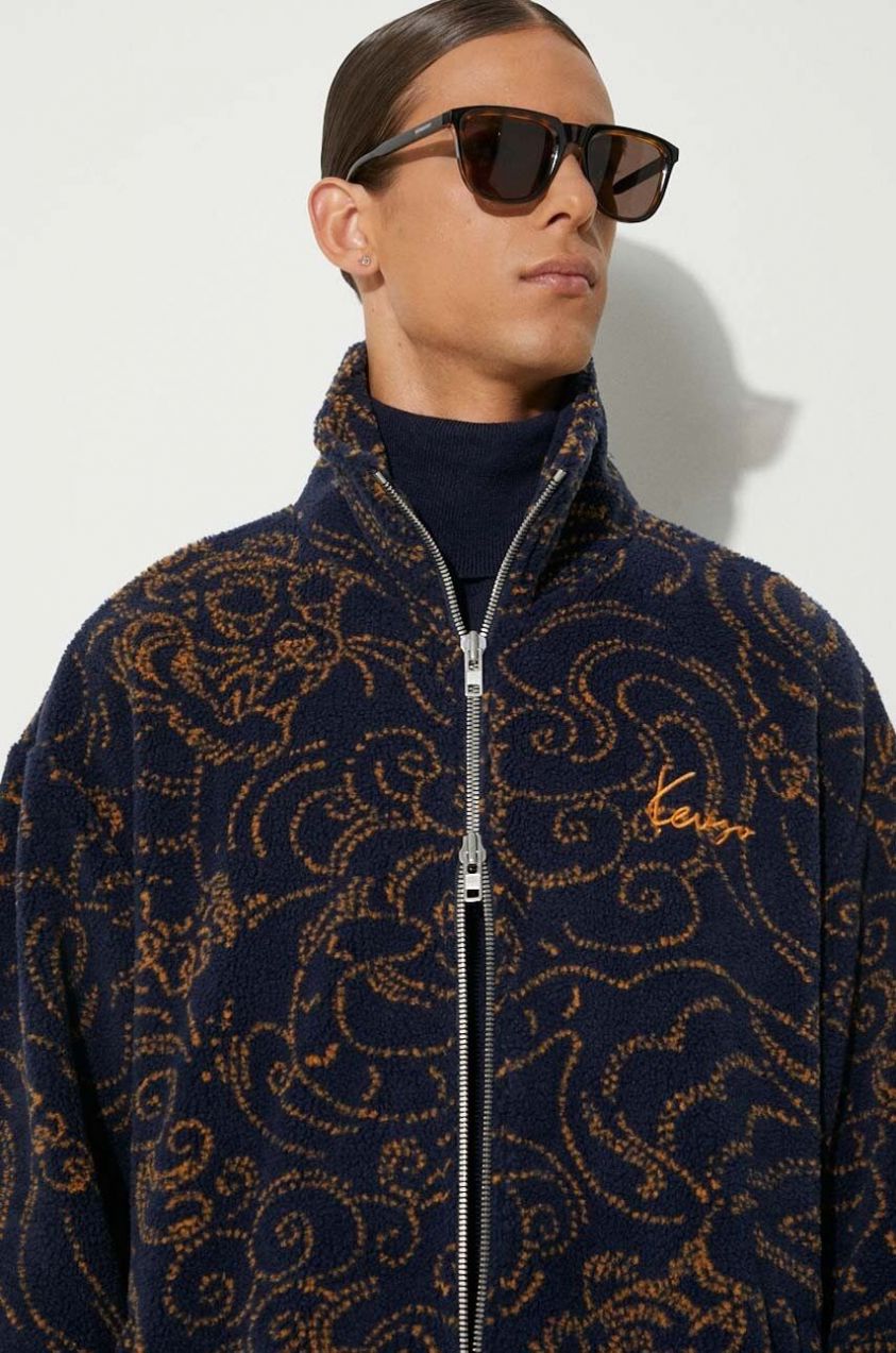 Fleecová mikina Kenzo Star Tiger Jacket tmavomodrá farba, vzorovaná, FE65BL2094FB.79