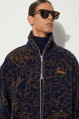 Fleecová mikina Kenzo Star Tiger Jacket tmavomodrá farba, vzorovaná, FE65BL2094FB.79