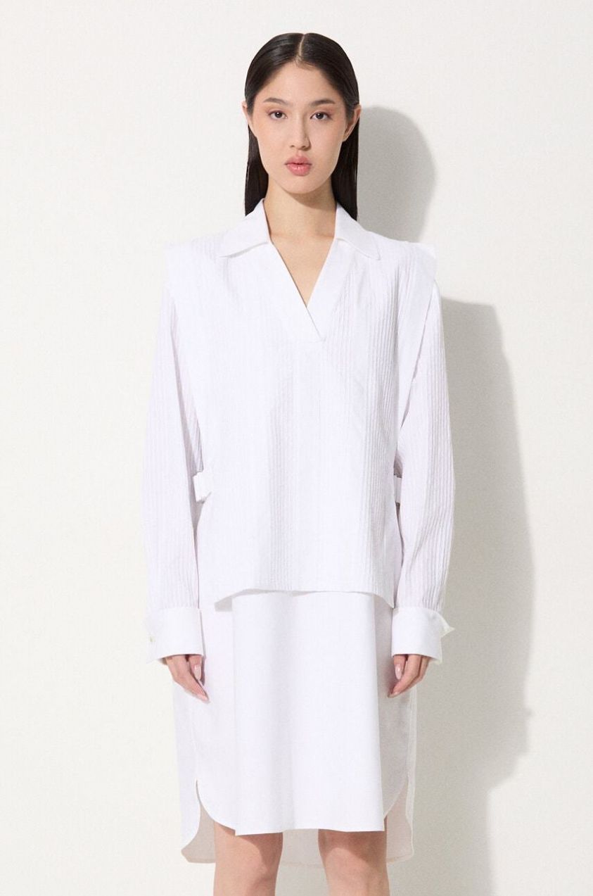 Bavlnené šaty Kenzo Oxford Knee Shirting Dress biela farba, mini, rovný strih, FE62RO2919LO.01