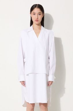 Bavlnené šaty Kenzo Oxford Knee Shirting Dress biela farba, mini, rovný strih, FE62RO2919LO.01