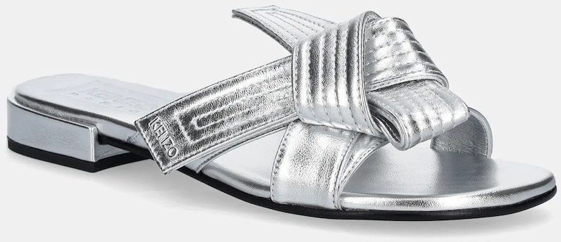 Kožené šľapky Kenzo Mule strieborná farba, FE62MU125L77.AG