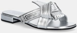 Kožené šľapky Kenzo Mule strieborná farba, FE62MU125L77.AG
