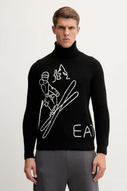 Sveter s prímesou vlny EA7 Emporio Armani čierna farba, teplé, s rolákom, AF19328.7M000502