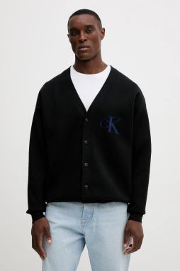 Kardigán s prímesou vlny Calvin Klein Jeans čierna farba, LV04RD304G