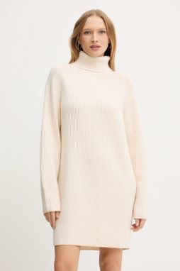 Vlnené šaty BOSS béžová farba, mini, oversize, 50548795