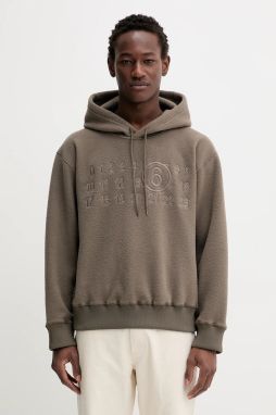 Fleecová mikina MM6 Maison Margiela hnedá farba, s kapucňou, s nášivkou, SH0GU0028.M20126.809