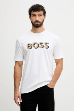 Bavlnené tričko BOSS pánske, biela farba, s potlačou, 50551902